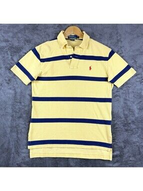 Vintage Polo Ralph Lauren Polo Shirt Yellow Navy Stripe Men S Pony Ivy Preppy